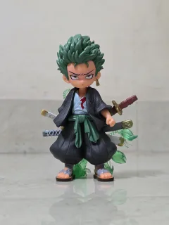 One Piece Roronoa Zoro Wano Arc Chibi Figure – Three-Sword Style Green Aura Anime Statue